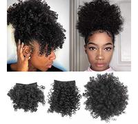Afro Drawstring Ponytail with High Puff Bun and Spring Curl Bangs-Clip in Hairpiece for Pineapple Updo(/30)