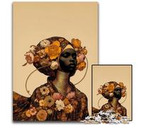Afro Floral Portrait of A Woman 1000 Piece Jigsaw Wooden Jigsaw Puzzles for Adults Adult Game Gift Family Interactive Game Brain Challenge Gift 1000 PCS(75x50cm)