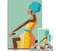 Afro Girl Bicycling Africa Jigsaw Puzzles 1000 Pieces for Adults Teens,Staycation Kill Time with Fully Interlocking Randomly Shaped Pieces 75x50cm