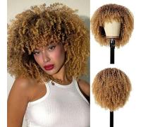 Afro Golden Brown Synthetic Wigs Kinky Curly Bomb Wig with Bangs Short Curly Hair for Black Women Brazilian Heat Resistant-SC1012-3