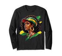 Afro Hair Jamaican Flag Women Black Melanin Jamaica Long Sleeve T-Shirt