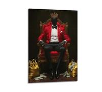 Afro King Black Man Canvas Wall Art Gold Crown Black King Themed Hanging Paintings African American Art for Bedroom Stylish Wall Decor 12x18inch(30x45cm)