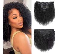 Afro Kinky Curly Clip Ins Human Hair 4C, Natural Black, 14 Inch