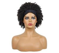 Afro Kinky Curly Headband Synthetic Wig for Black Women Natural Puff with Bangs(Dark Brown)