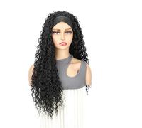 Afro Kinky Curly Headband Wig 26 Inches Long Voluminous Style 3 Colors Adjustable Strap African Style(Black-1B#)