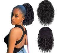 Afro Kinky-Curly Human Hair Bulk, Ponytail Extension for Black Women, Drawstring Ponytail Extension for Quick Styling, Natural Curly Ponytail, 16 Inch Length