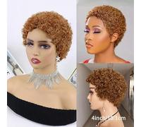 Afro Kinky Curly Human Hair Short Wigs for Women,4 Inch Short curls Pixie Wig,Natural Looking Glueless Heat-resistant Wig,Daily Party Cosplay Use.(Orange)