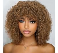 Afro Kinky Curly Human Hair Wig With Bangs Brazilian Natural Short Curly Wear And Go Wig