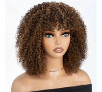 Afro Kinky Curly Human Hair Wig With Bangs Brazilian Natural Short Curly Wear And Go Wig