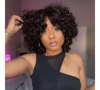 Afro Kinky Curly Human Hair Wig With Bangs Brazilian Short Curly Full Machine Made Wig For Women