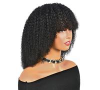 Afro Kinky Curly Human Hair Wig with Bangs Glueless Wigs for Women 180 Density 200 g Adds Volume(14 inch)