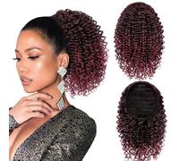 Afro Kinky Curly Ponytail for Women Drawstring Ponytail Synthetic Hair Extension Afro Drawstring Curly Pony tail with Clip in Hairpiece (T1B/BUG, 12 inches)