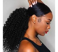 Afro Kinky Curly Ponytail for Women Drawstring Ponytail Synthetic Hair Extension Afro Drawstring Curly Pony tail with Clip in Hairpiece (1B#, 16 inch (Pack of 1))