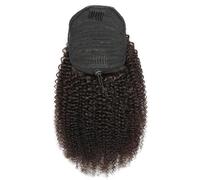 Afro Kinky Curly Ponytails Human Hair, 150 Density, Brazilian Virgin Hairs Puff Drawstring Ponytail Extension for Black Women for Daily Use(Dark Brown,22inch)