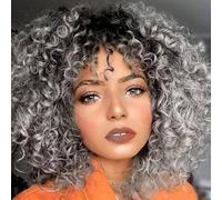 Afro Kinky Curly Wig Short Curly Wigs with Bangs,Heat-resistant fiber headpiece African small curly wig,Synthetic Bouncy Curls Wig,for Women Daily Party Use.