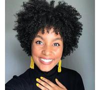 Afro Kinky Curly Wigs, Afro Human Hair Wig For Women, Glueless None Lace Wigs Natural Kinky Curly Short Hair For African American Hair Replacement
