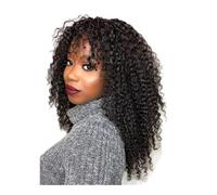 Afro Kinky Curly with Bangs for Women None Lace 180 Density Brazilian Virgin Hair Wear and Go Glueless Wigs Adds Volume(18 inch)