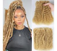 Afro Kinkys Bulk Human Hair for Braiding Afro Kinky-Curly Human Hair Bulk for Mini Twist Hair 18Inch 50g/pack Honey Blonde Bulk Human Braiding Hair for Micro Locs Extensions