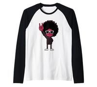 Afro Man Rock Hand Sign Retro Cool Character Graphic Funky Raglan Baseball Tee