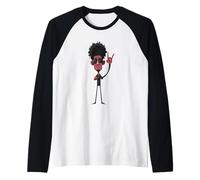 Afro Man Rock Hand Sign Retro Cool Character Graphic Funky Raglan Baseball Tee