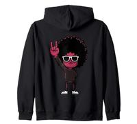 Afro Man Rock Hand Sign Retro Cool Character Graphic Funky Zip Hoodie