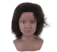 Afro Mannequin Head Realistic Human Hair Black Skin Resin PVC African Manikin Curly Mannequin Head for Hair Styling and up Practice Cosmetology Training Salon Display
