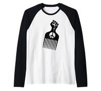 Afro Pick Raised Fist Peace Sign Black Pride Symbol Raglan Baseball Tee