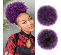 Afro Ponytail Hair Extensions for Black Women 2 Pieces Short Curly Premium Synthetic Hair Extensions Purple