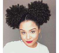 Afro Ponytail with Adjustable Cord Short Curly Fluffy Afro Ponytail with 2 Clips Gradient Synthetic Hair for Black Women (Black)