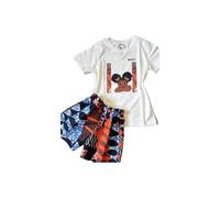 Afro Princess Ankara Set - Kids T-Shirt & Shorts Combo (Orange, 12-13)