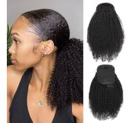 Afro Puff Drawstring Human Hair 4C Afro Kinky Curly Ponytail for Black Women - Natural Black Ponytail Extension - 16 Inch