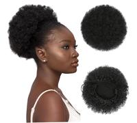Afro Puff Drawstring Ponytail 8 Inch Round Large Curly Bun Afro Puff Ponytail for Black Women Natural Black Curly Short Extensions Hairpieces for Daily