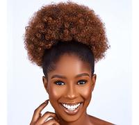 Afro Puff Drawstring Ponytail Extension for Black Women Synthetic Short Afro Curly Afro Bun Extension Hairpieces Updo Extensions with Two Clips(Black-1B)(Large(pack of 1),t30#)…