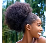 Afro Puff Drawstring Ponytail Extension for Black Women Synthetic Short Afro Curly Afro Bun Extension Hairpieces Updo Extensions with Two Clips(Black-1B)(Large(pack of 1),1B#)…