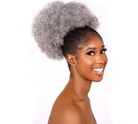 Afro Puff Drawstring Ponytail Extension for Black Women Synthetic Short Afro Curly Afro Bun Extension Hairpieces Updo Extensions with Two Clips(Black-1B)(Large(pack of 1),51#)…