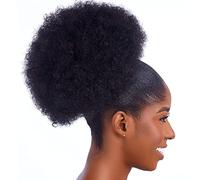 Afro Puff Drawstring Ponytail Extension for Black Women Synthetic Short Afro Curly Afro Bun Extension Hairpieces Updo Extensions with Two Clips(Black-1B)(Large(pack of 1),1#)…