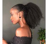 Afro Puff Drawstring Ponytail Human Hair Bun For Black Women 150% Density 10A Brazilian Virgin Human Hair Afro Kinky Curly Clip In Ponytail Extension Human Hair Pieces 130g Natural Color 12 Inch