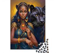 Afro Queen with Panther 1000 Piece S Sturdy Cardboard Classic Jigsaw Puzzle for Adults Kids Hard Impossible Game Decompression Wall Decor 52x38cm/1000pcs