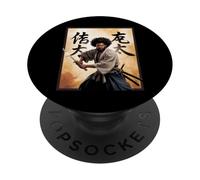 Afro Samurai Warrior with Katana Bold Powerful Art Women Men PopSockets Adhesive PopGrip
