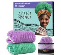 Afro Scrubber African Exfoliating Net Sponge - 2 Pieces Authentic African Net Sponge with Knots - Exfoliating Wash Cloths for Body Scrubber Seawave & Lilac - Back Scrub Exfoliator for Shower Bath