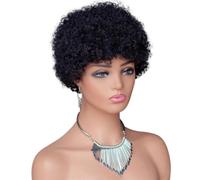 Afro Short Kinky Curly Human Hair for Women, Full and Fluffy Made Wig,Black Pixie Cut Natural Looking Glueless Hairs for Daily Use Fluffy and Natural(6 inch)