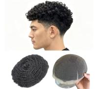 Afro Toupee for Black Braids Hairpieces Curly Wave 8x10 Lace Base African American Men's Toupee Real Human Hairpiece Men Wig Hair System (8mm)