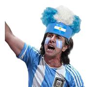 Afro Wig - 54cm Soccer Fan Costume | Argentina Curly Hair Wig Unisex - Polyester Fiber | Spring Headband Comfort Fit | Football Matches, Party Events, Cosplay