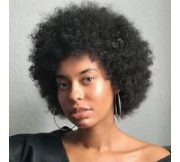 Afro Wig - Short Kinky Curly Human Hair Wig, Glueless & Ready-to-Wear, Perfect for 70s Cosplay & Daily Use, 1B