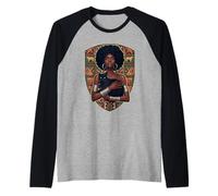 Afro Woman Black Cat African Art Melanin Queen Design Raglan Baseball Tee