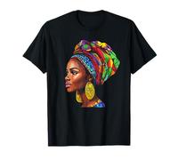 Afro Woman Colorful African Headwrap Portrait T-Shirt