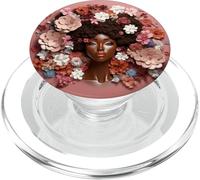 Afro Woman Floral Black Queen Puff Art Melanin Magic Pink PopSockets PopGrip for MagSafe