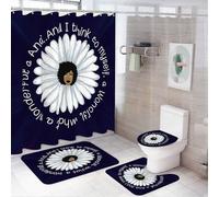 Afrocentric Daisy Bathroom Set - 4-Piece What a Wonderful World Shower Curtain with Bath Mat, Contour Rug & Toilet Lid Cover - Black Woman Inspirational Decor (4pcs Curtain & Mats)