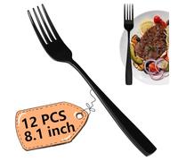 Afromy 12 Pieces Stainless Steel Table Fork Set, Flatware Dinner Forks, Black
