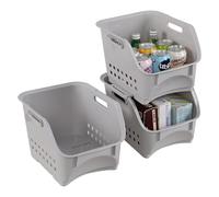 Afromy 3 Tier Stacking Baskets Storage Veg Rack, Stackable Storage Baskets for Kitchen Pantry Cupboard Dorm Room Closet